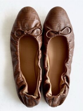Polo by Ralph Lauren Brown Croc-Embossed Leather Ballet Flats with Bow
